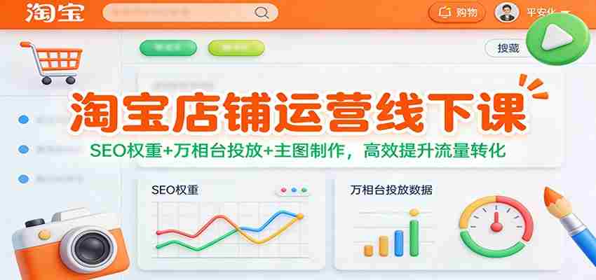 淘宝店铺运营线下课：SEO权重+万相台投放+主图制作，高效提升流量转化-极速网创