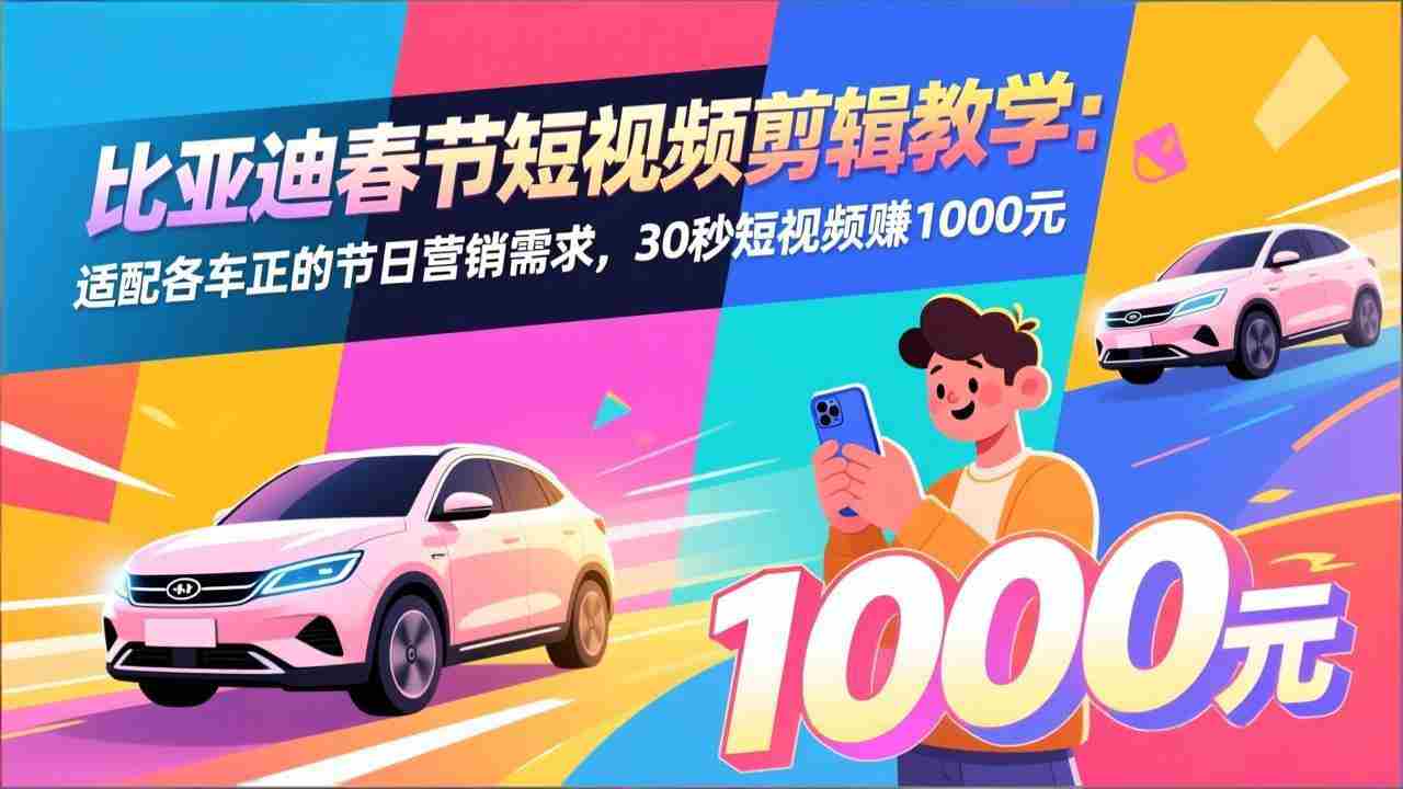 （17320期）比亚迪春节短视频剪辑教学：适配各车企的节日营销需求，30秒短视频赚1000元-极速网创