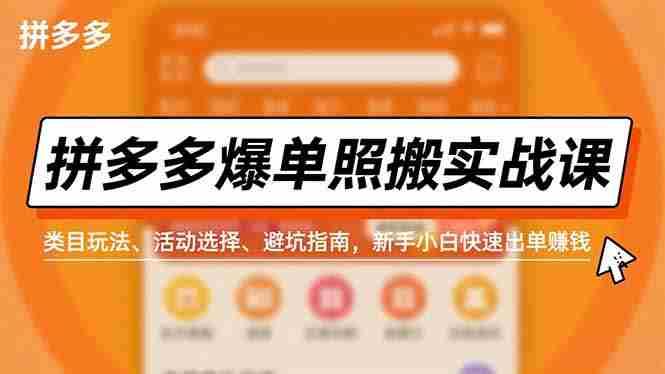 （16838期）拼多多爆单照搬实战课，类目玩法、活动选择、避坑指南，新手小白快速出单赚钱-极速网创