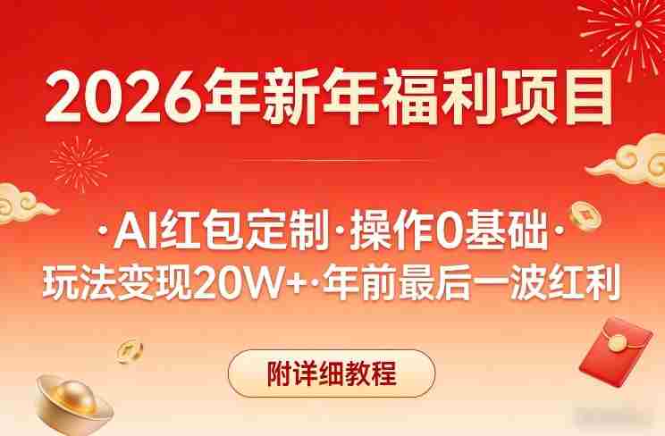 新年福利项目，AI红包定制，操作0基础，玩法变现20W+年前最后一波红利，附详细教程-极速网创