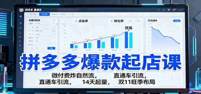 拼多多爆款起店课：微付费炸自然流，直通车引流，14天起量，双11旺季布局-极速网创
