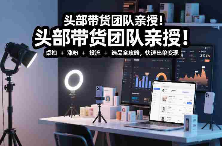 头部带货团队亲授！专业短视频实拍带货课：桌拍+涨粉+投流+选品全攻略，快速出单变现，月入2w+-极速网创