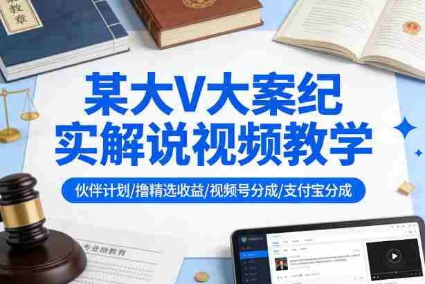 某大V大案纪实解说视频教学，可做伙伴计划、撸精选收益，视频号和支付宝分成计划均可-极速网创