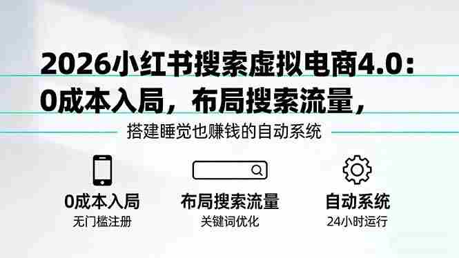 （17659期）2026小红书搜索虚拟电商4.0：0成本入局，布局搜索流量，搭建睡觉也赚钱的自动系统-极速网创