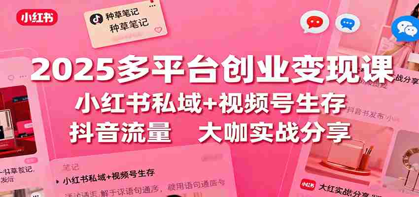 2025多平台创业变现课：小红书私域+视频号生存+抖音流量，大咖实战分享-极速网创