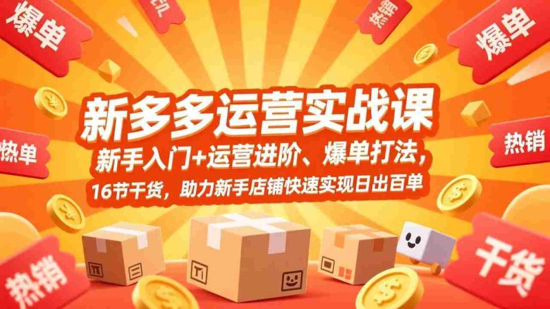 （17342期）拼多多运营实战课，新手入门+运营进阶、爆单打法，16节干货，助力新手店铺快速实现日出百单-极速网创