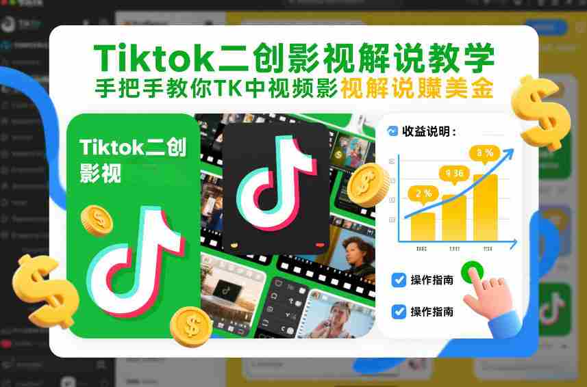 Tiktok二创影视解说教学，手把手教你TK中视频影视解说賺美金（更新26年1月）-极速网创