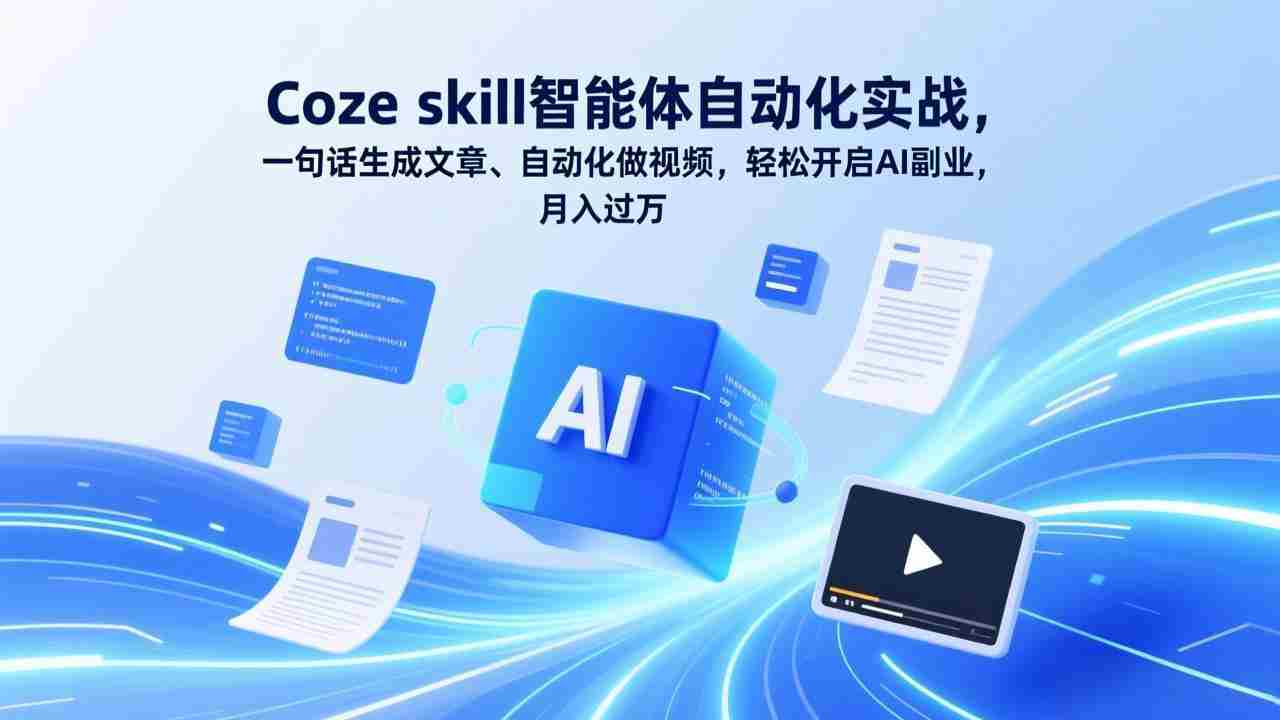 （17399期）Coze skill智能体自动化实战，一句话生成文章、自动化做视频，轻松开启AI副业，月入过万-极速网创