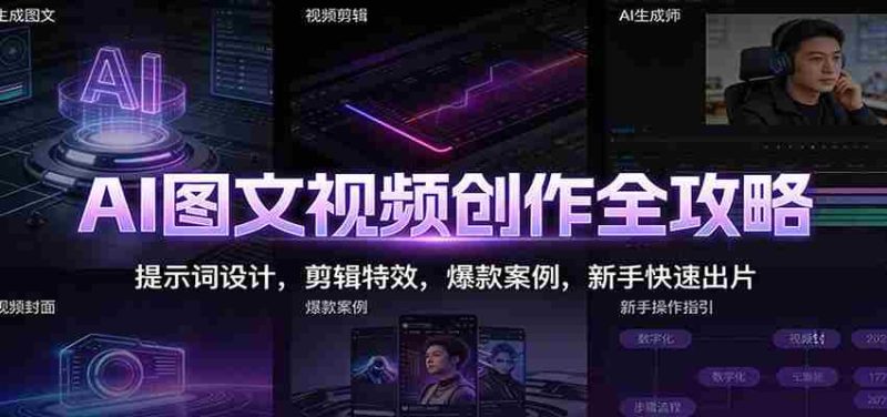 AI图文视频创作全攻略：提示词设计，剪辑特效，爆款案例，新手快速出片-极速网创
