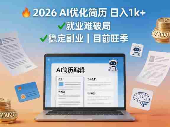 2026用AI优化简历日入1k+就业难,目前旺季,稳定副业-极速网创