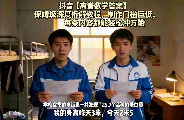 抖音【离谱数学答案】保姆级深度拆解教程，制作门槛巨低，每条内容都能轻松冲万赞，附详细步骤-极速网创
