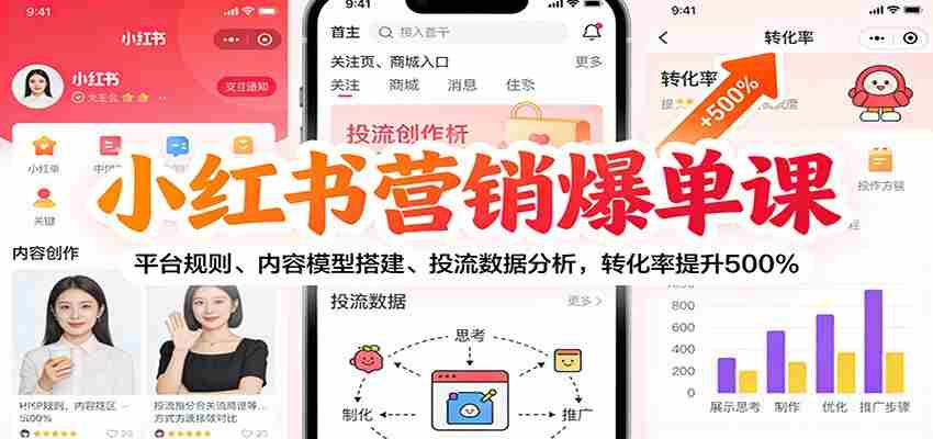 小红书营销爆单课：平台规则、内容模型搭建、投流数据分析，转化率提升500%-极速网创