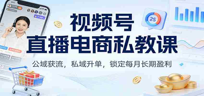 视频号直播电商私教课：公域获流，私域升单，锁定每月长期盈利-极速网创