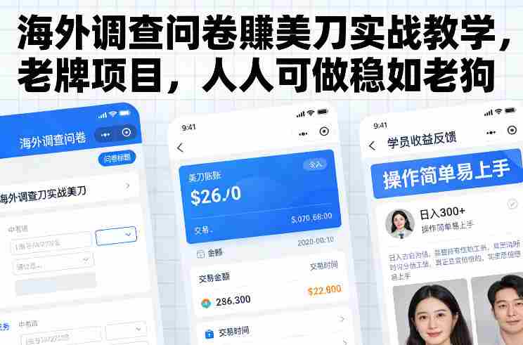 海外调查问卷賺美刀实战教学，老牌项目，人人可做稳如老狗-极速网创