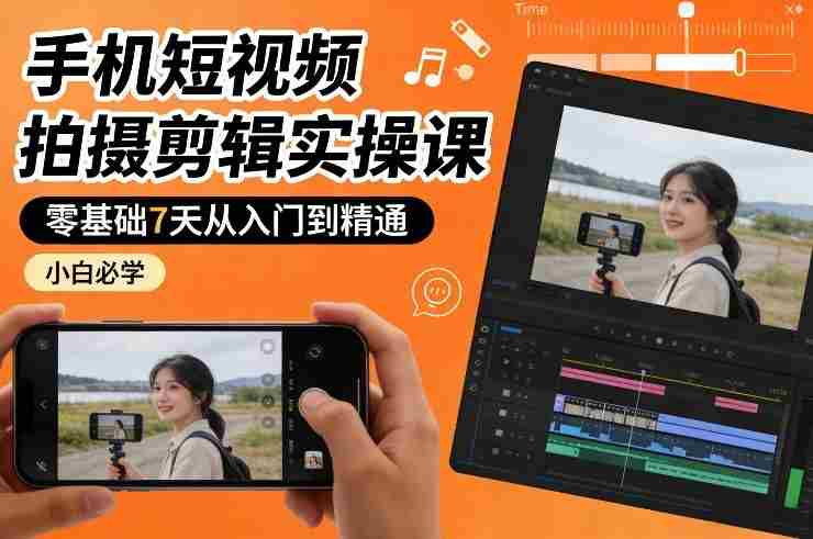 手机短视频拍摄剪辑实操课，零基础7天从入门到精通，小白必学-极速网创