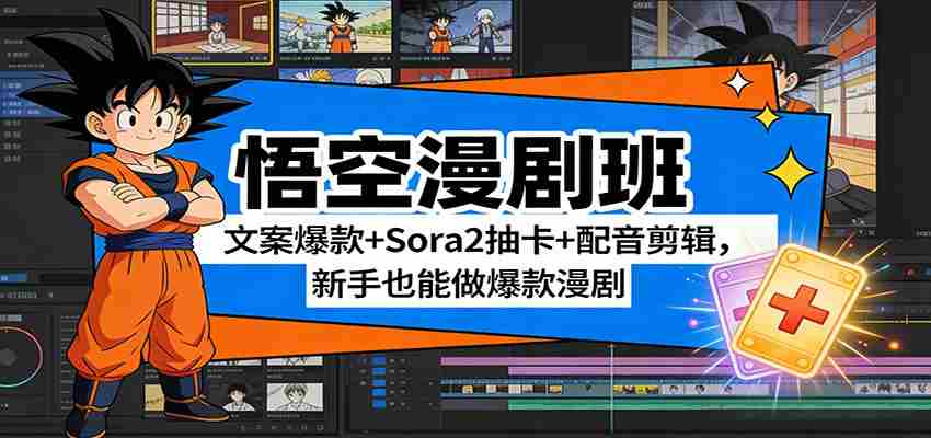 悟空漫剧班：文案爆款+Sora2抽卡+配音剪辑，新手也能做爆款漫剧-极速网创