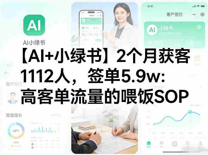 【AI+小绿书】2个月获客1112人，签单5.9w：高客单流量的喂饭SOP-极速网创