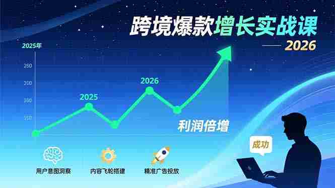 （17279期）跨境爆款增长实战课，教授用户意图洞察、内容飞轮搭建、精准广告投放，助力卖家2026年利润倍增-极速网创