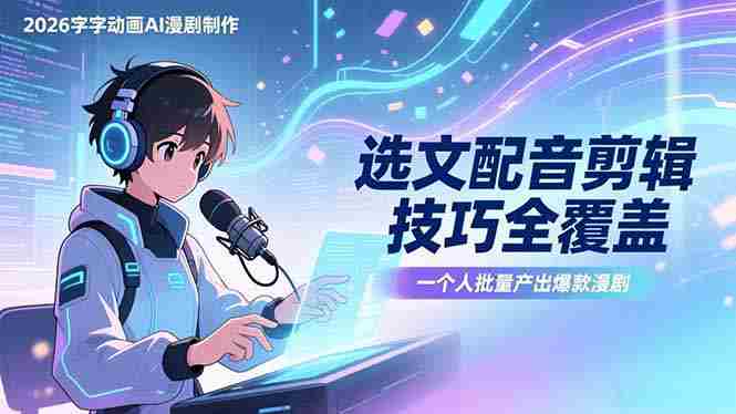 （17477期）2026字字动画AI漫剧制作-1期，选文配音剪辑技巧全覆盖，一个人就能批量产出爆款漫剧-极速网创