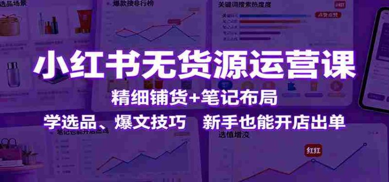 小红书无货源运营课：精细铺货+笔记布局，学选品、爆文技巧，新手也能开店出单-极速网创