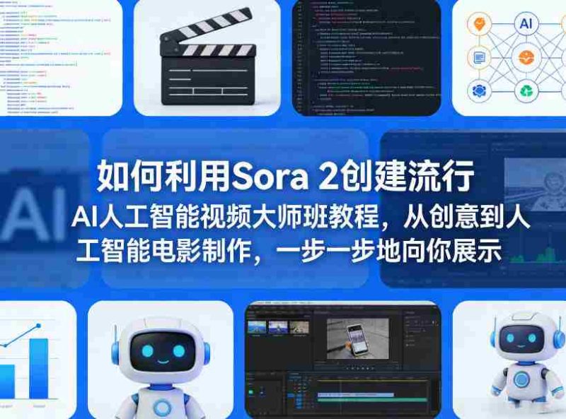 如何利用Sora 2创建流行AI人工智能视频大师班教程，从创意到人工智能电影制作，一步一步地向你展示-极速网创