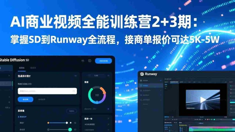 （17235期）AI商业视频全能训练营2+3期：掌握SD到Runway全流程，接商单报价可达5K-5W-极速网创