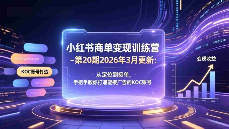 （17590期）小红书商单变现训练营-第20期26年3月更新：从定位到接单，手把手教你打造能接广告的KOC账号-极速网创