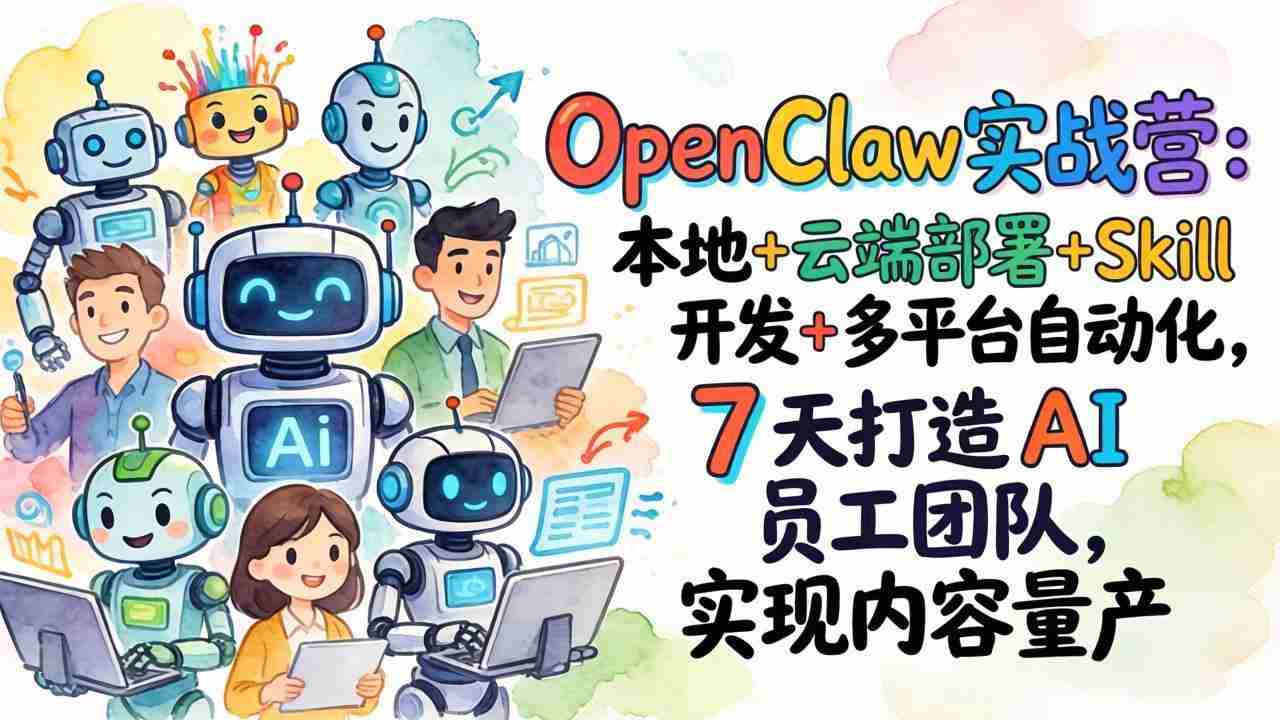 （17626期）OpenClaw实战营：本地+云端部署+Skill开发+多平台自动化，7 天打造 AI 员工团队，实现内容量产-极速网创