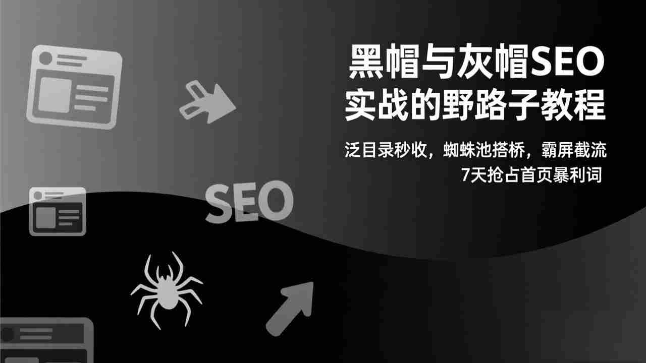 （17125期）黑帽与灰帽SEO实战的野路子教程：泛目录秒收，蜘蛛池搭桥，霸屏截流，7天抢占首页暴利词-极速网创