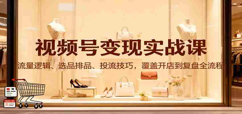 视频号变现实战课：流量逻辑、选品排品、投流技巧，覆盖开店到复盘全流程-极速网创