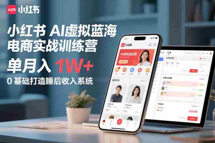 小红书AI虚拟蓝海电商实战训练营，单月入1W+，0基础打造睡后收入系统-极速网创