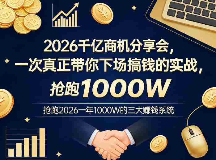 2026千亿商机分享会，一次真正带你下场搞钱的实战，抢跑2026一年1000W的三大賺钱系统-极速网创