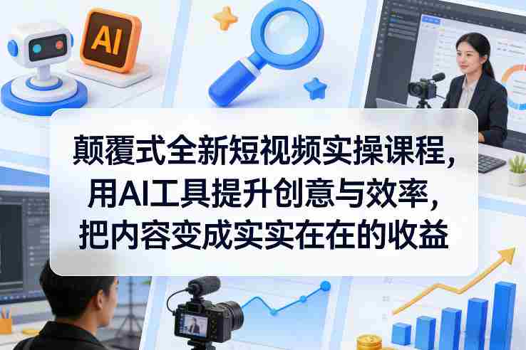 颠覆式全新短视频实操课程，用AI工具提升创意与效率，把内容变成实实在在的收益-极速网创