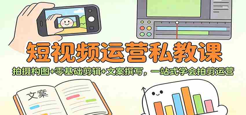 短视频运营私教课：拍摄构图+零基础剪辑 +文案撰写，一站式学会拍剪运营-极速网创