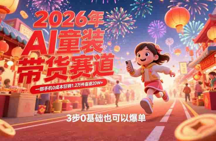 AI童装新春带货赛道，一部手机0成本狂销1.2万件喜提20W+，3步0基础也可以爆单-极速网创