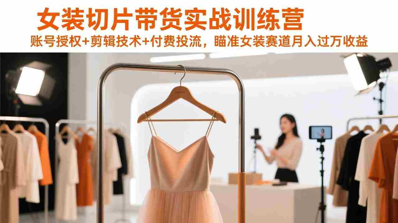 （17357期）女装切片带货实战训练营，账号授权+剪辑技术+付费投流，瞄准女装赛道月入过万收益-极速网创