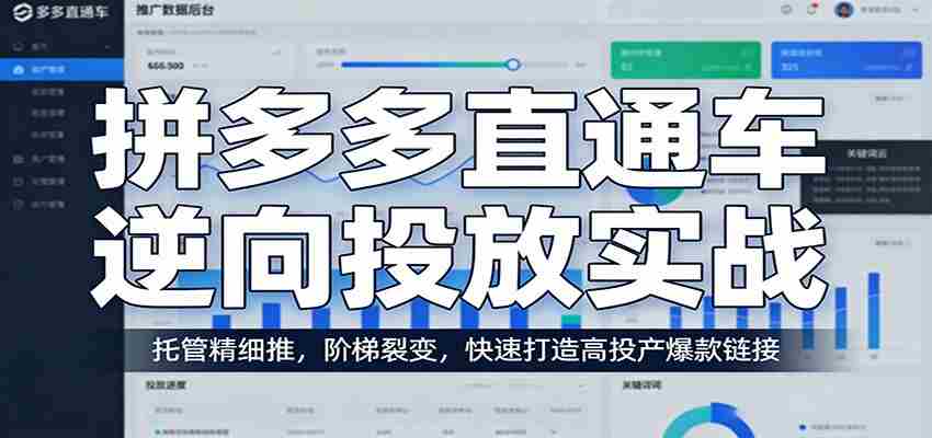 拼多多直通车逆向投放实战：托管精细推，阶梯裂变，快速打造高投产爆款链接-极速网创