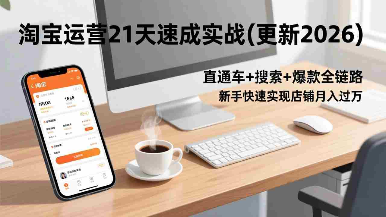（17201期）淘宝运营21天速成实战(更新2026)，直通车+搜索+爆款全链路，新手快速实现店铺月入过万-极速网创