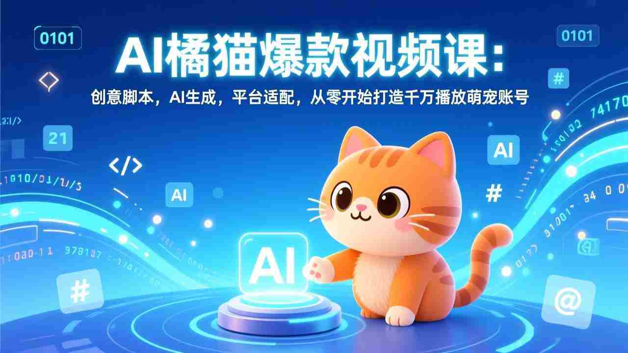 （17091期）AI橘猫爆款视频课：创意脚本，AI生成，平台适配，从零开始打造千万播放萌宠账号-极速网创