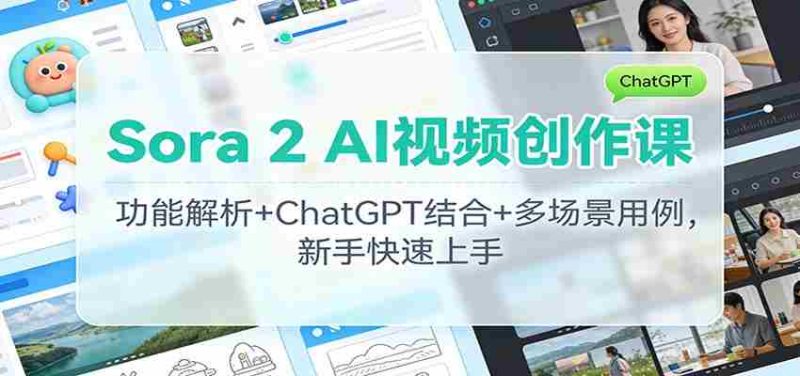 Sora 2 AI视频创作课:功能解析+ChatGPT结合+多场景用例,新手快速上手-极速网创