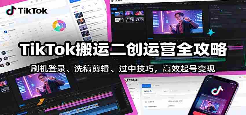 TikTok搬运二创运营全攻略：刷机登录、洗稿剪辑 、过中技巧，高效起号变现-极速网创