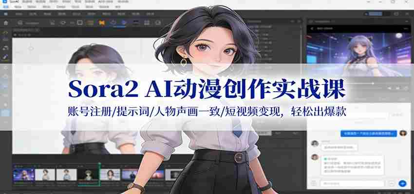 Sora2 AI动漫创作实战课：账号注册/提示词/人物声画一致/短视频变现，轻松出爆款-极速网创