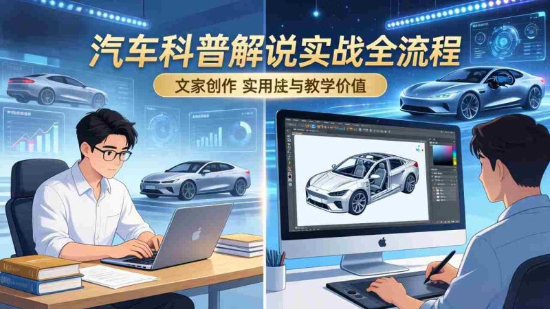 （17665期）抖音汽车科普解说实战：文案+动画+画面处理+去水印全流程，打造专业汽车科普视频-极速网创