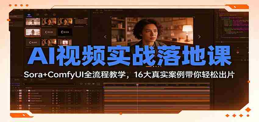 AI视频实战落地课：Sora+ComfyUI全流程教学，16大真实案例带你轻松出片-极速网创