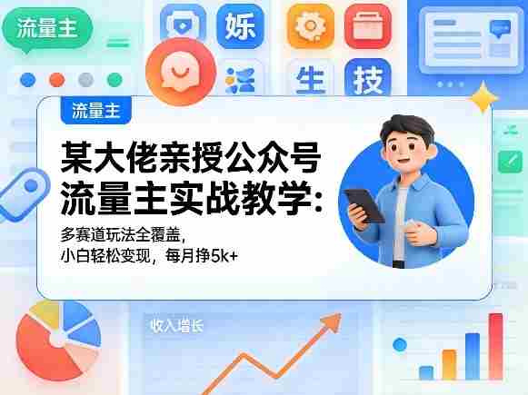 某大佬亲授公众号流量主实战教学：多赛道玩法全覆盖，小白轻松变现，每月多挣5k+-极速网创