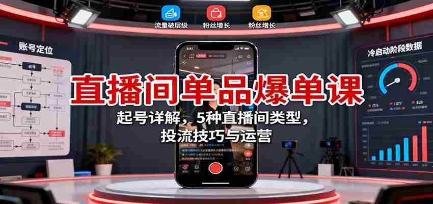 直播间单品爆单课：起号详解，5种直播间类型，投流技巧与运营-极速网创