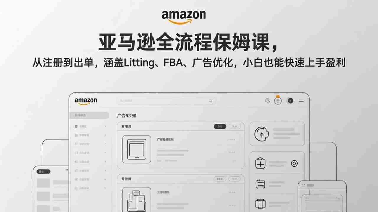 （17293期）亚马逊全流程保姆课，从注册到出单，涵盖Listing、FBA、广告优化，小白也能快速上手盈利-极速网创