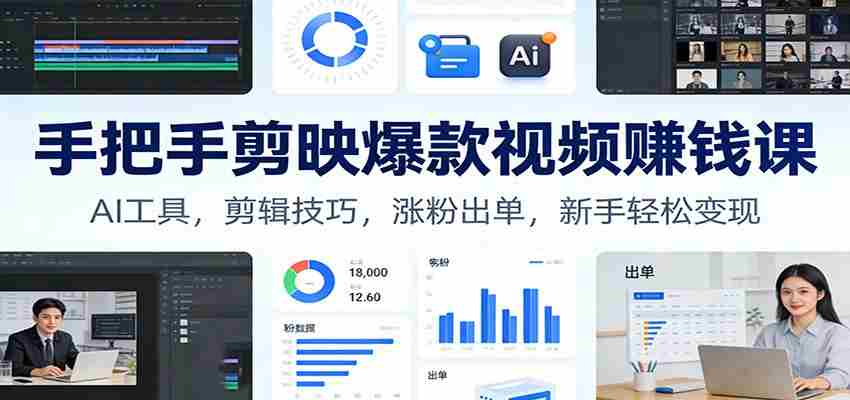 手把手剪映爆款视频赚钱课：AI工具，剪辑技巧，涨粉出单，新手轻松变现-极速网创