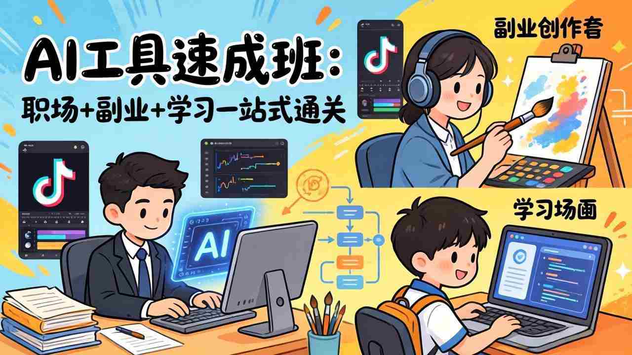 （17650期）AI工具速成班：职场+副业+学习一站式通关，20+爆款类型+剪映技巧+抖音算法，0基础快速上手-极速网创