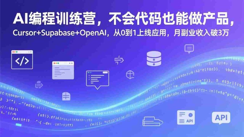 （17388期）AI编程训练营，不会代码也能做产品，Cursor+Supabase+OpenAI，从0到1上线应用，月副业收入破3万-极速网创